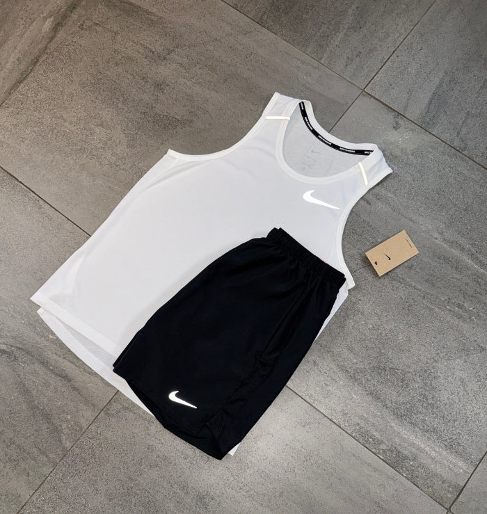 Nike Miler Vest & Challenger Short Set 'White/Black'