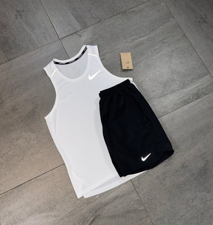 Nike Miler Vest & Challenger Short Set 'White/Black'