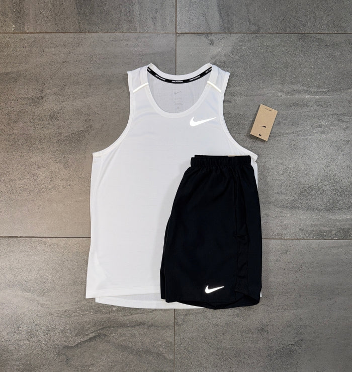 Nike Miler Vest & Challenger Short Set 'White/Black'