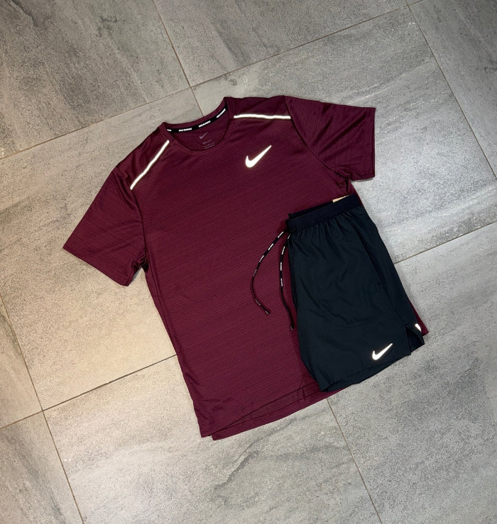 Nike Miler & Flex Shorts Set 'Maroon/Black'