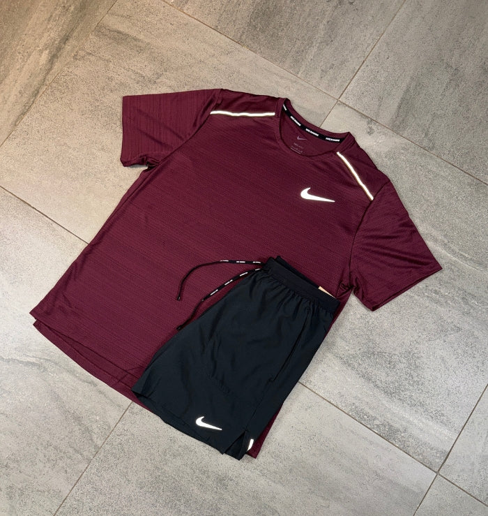 Nike Miler & Flex Shorts Set 'Maroon/Black'