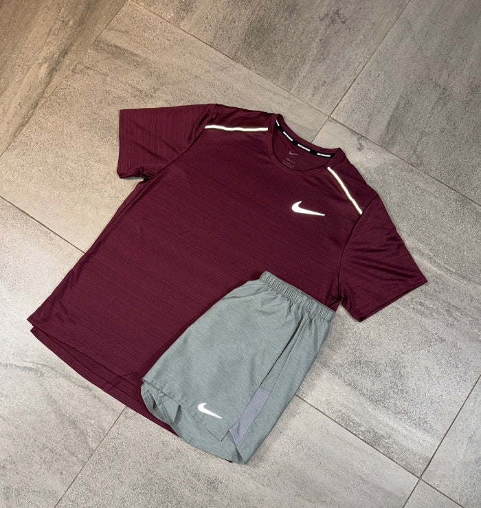 Nike Miler & Challenger Shorts Set 'Maroon/Grey'