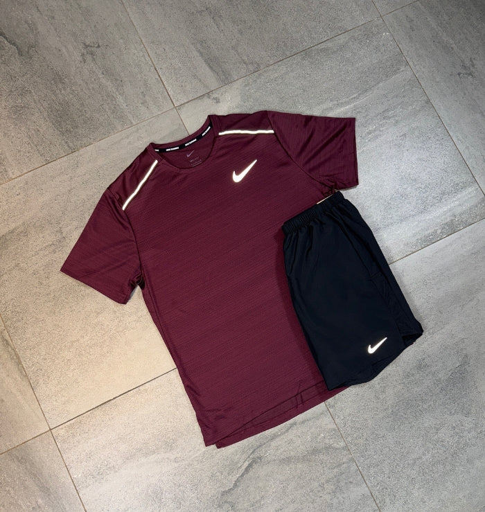 Nike Miler & Challenger Shorts Set 'Maroon/Black'