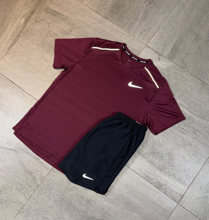 Nike Miler & Challenger Shorts Set 'Maroon/Black'