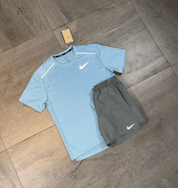 Nike Miler & Challenger Shorts Set 'Worn Blue/Grey'