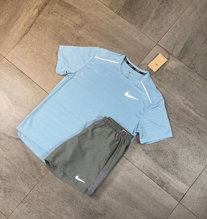 Nike Miler & Challenger Shorts Set 'Worn Blue/Grey'