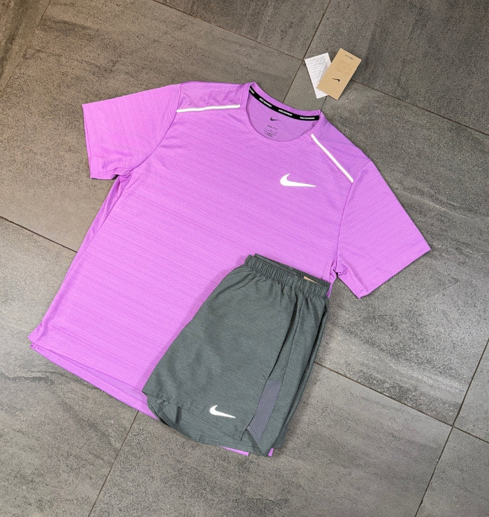 Nike Miler & Challenger Shorts Set 'Rush Fuchsia/Grey'