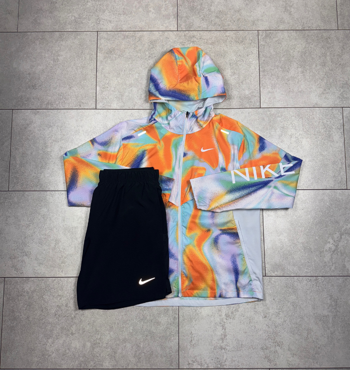 Nike Rainbow Repel Windrunner Jacket & Black Short Set