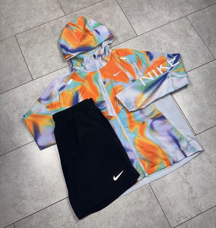 Nike Rainbow Repel Windrunner Jacket & Black Short Set