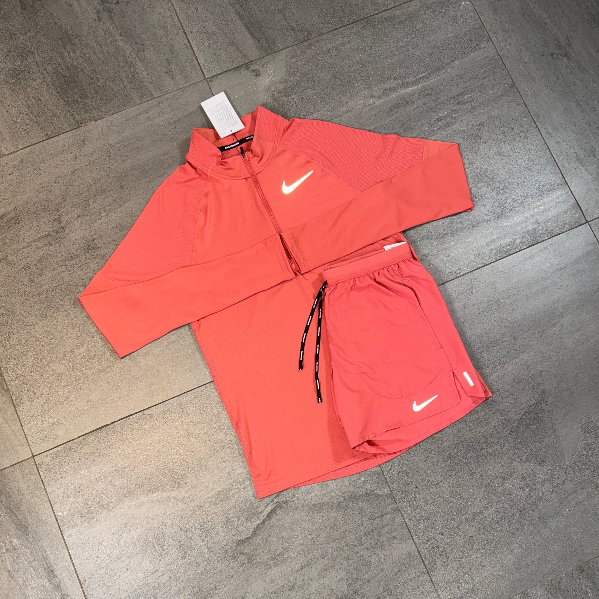 Nike 1/4 Running Top & Flex Shorts Set 'Adobe'