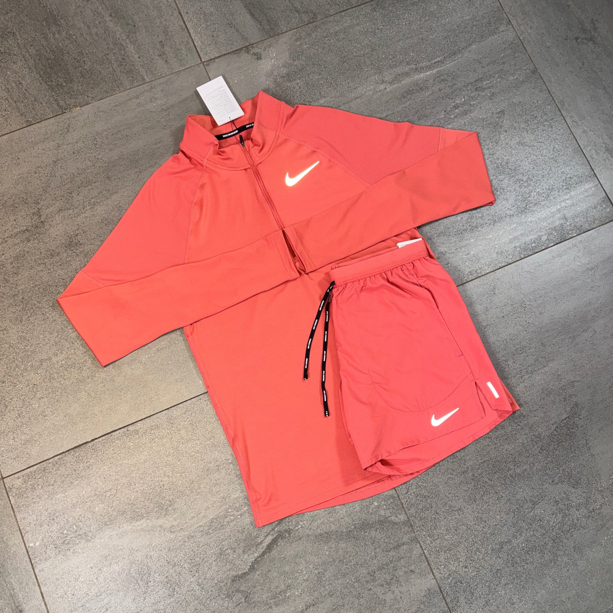 Nike 1/4 Running Top & Flex Shorts Set 'Adobe'