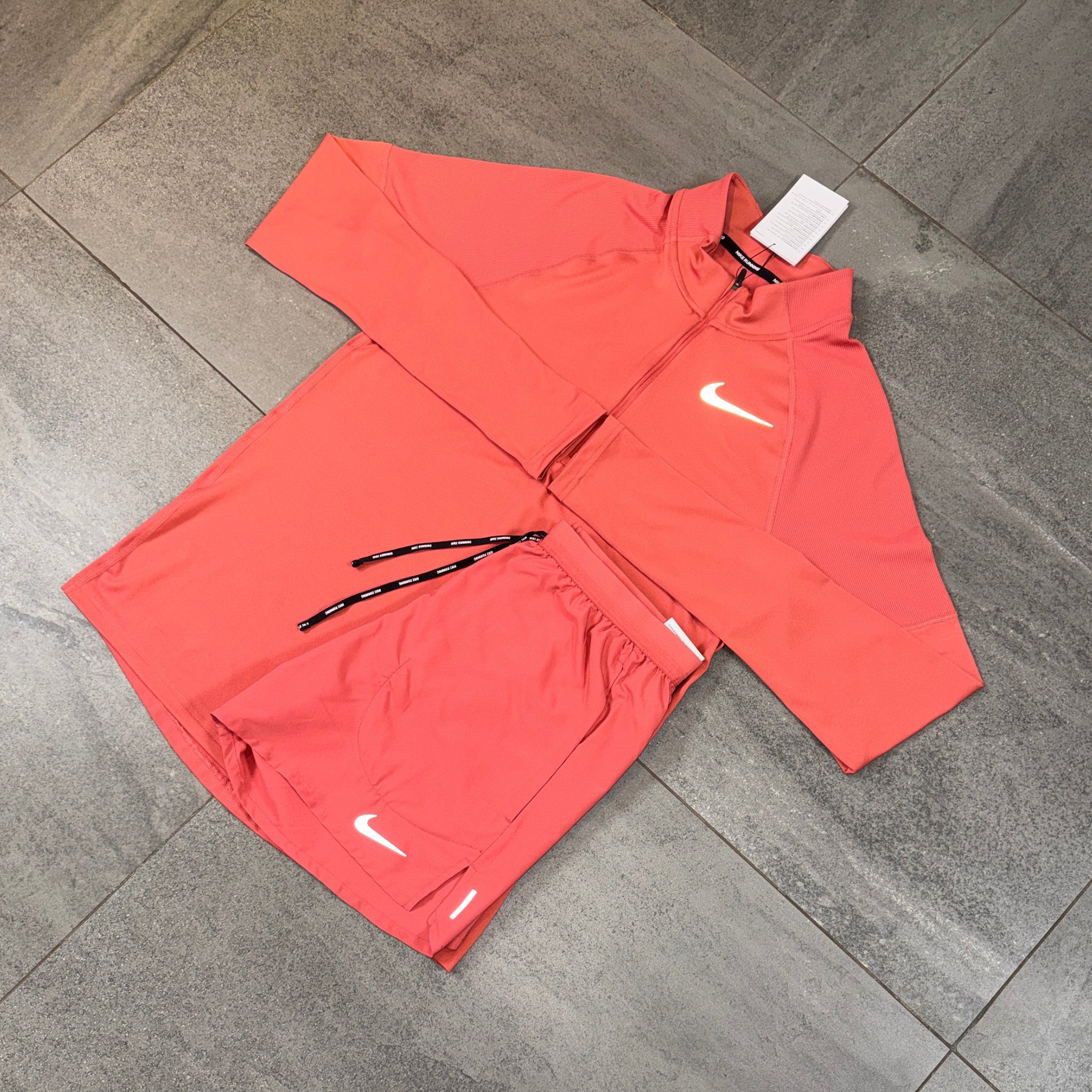 Nike 1/4 Running Top & Flex Shorts Set 'Adobe'