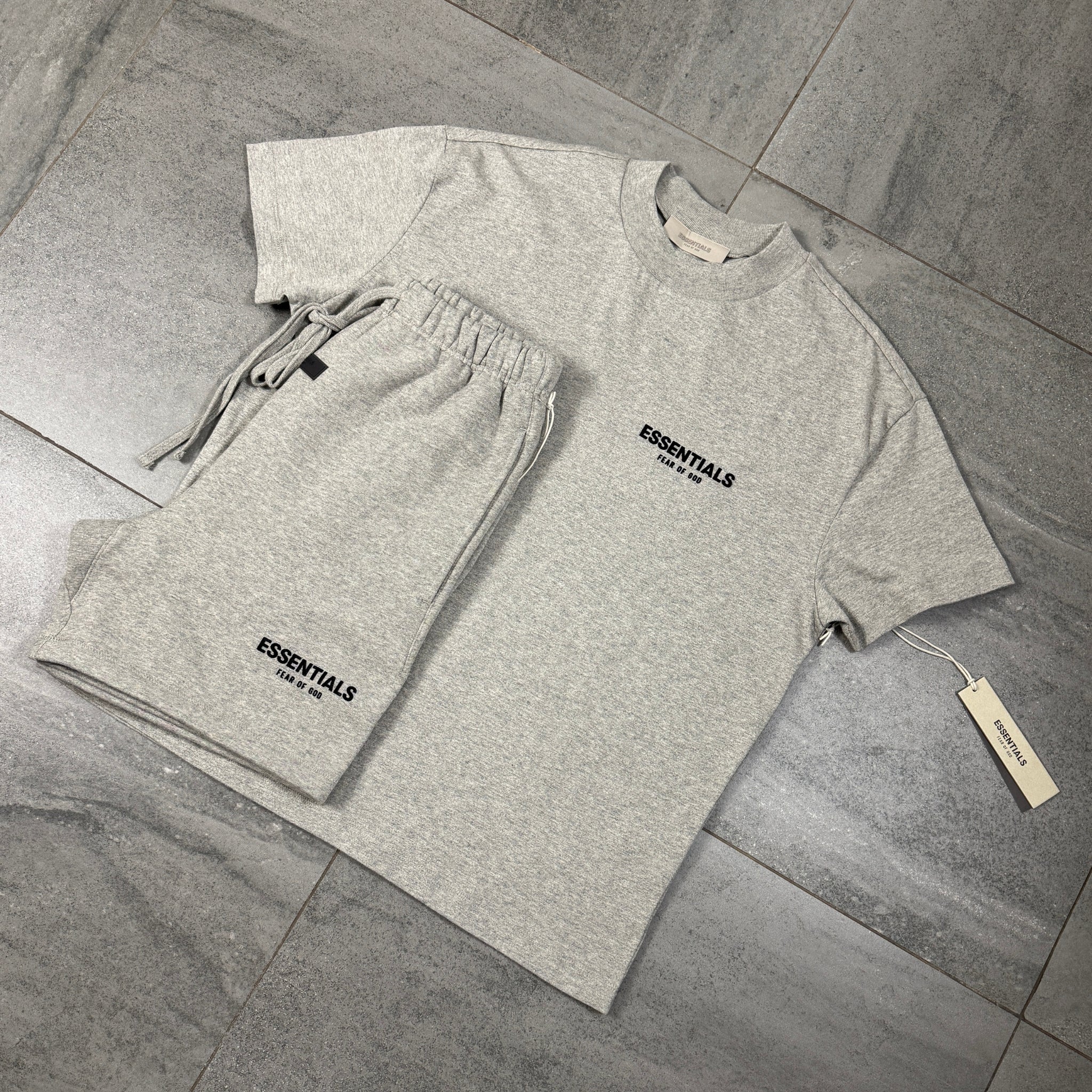 Fear of God Essentials Short Set 'Dark Heather Oatmeal' (SS22)