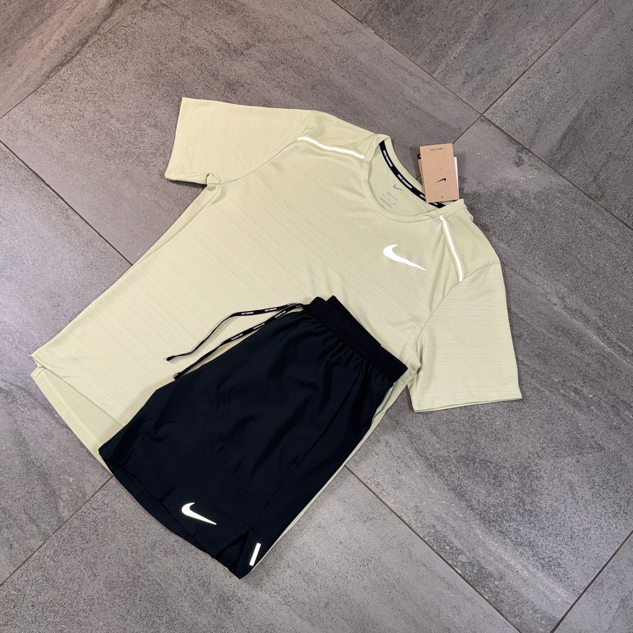 Nike Miler & Flex Shorts Set 'Olive Aura/Black'