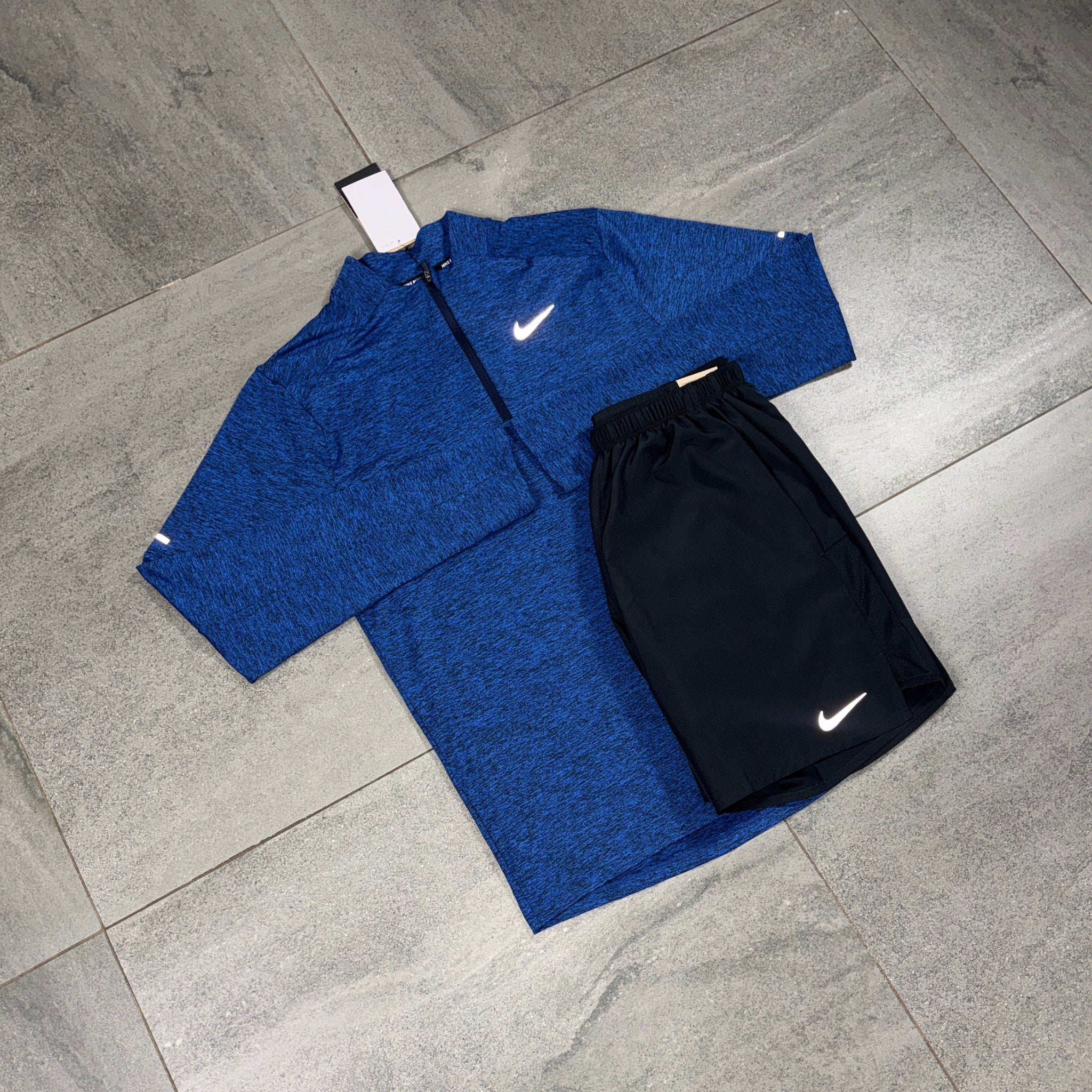 Nike 1/4 Running Top & Challenger Shorts Set 'Royal Blue/Black'