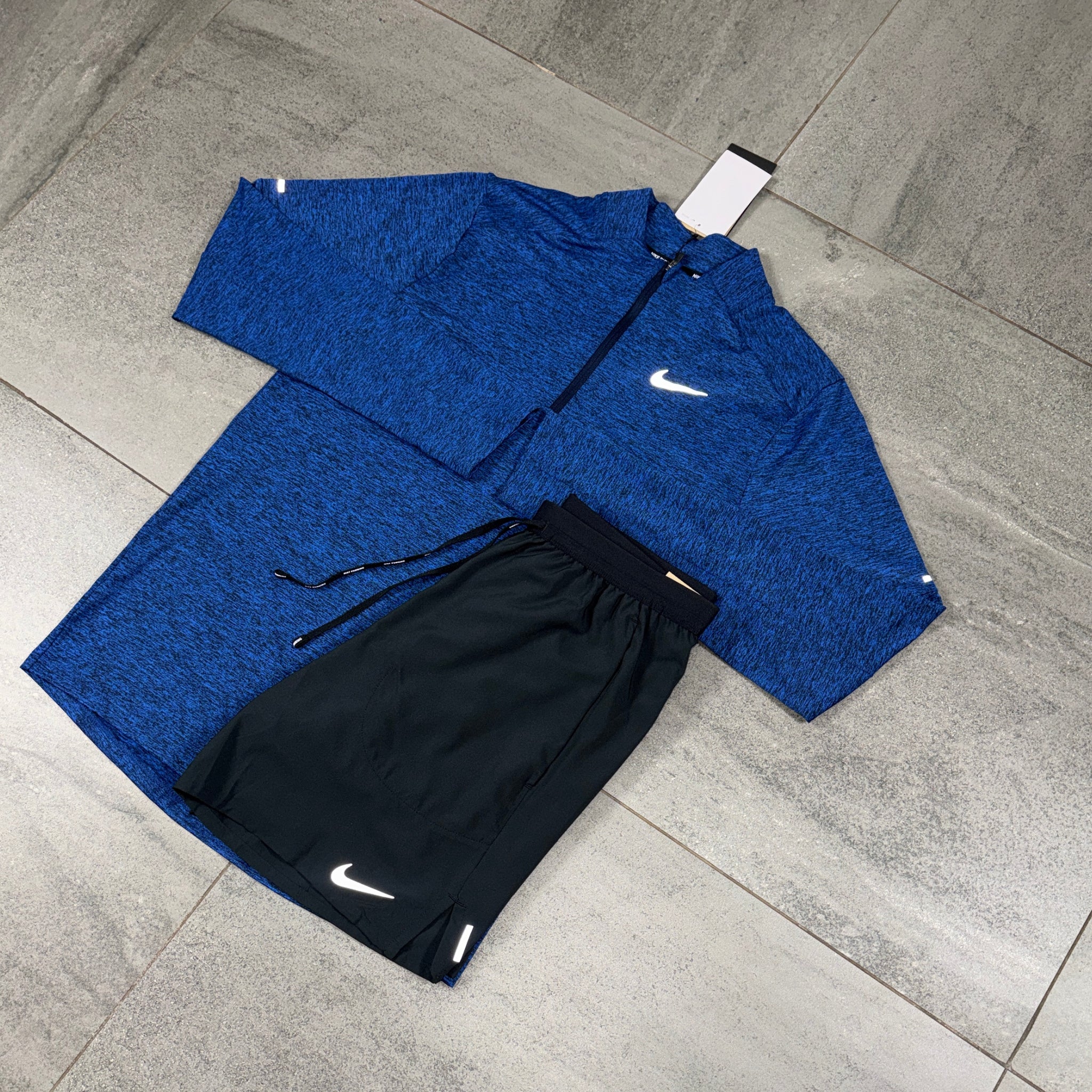 Nike 1/4 Running Top & Flex Shorts Set 'Royal Blue/Black'