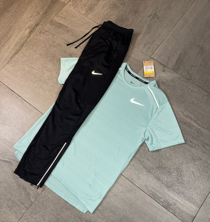 Nike Miler T-Shirt & Phenom Pants Set 'Mineral Green/Black'