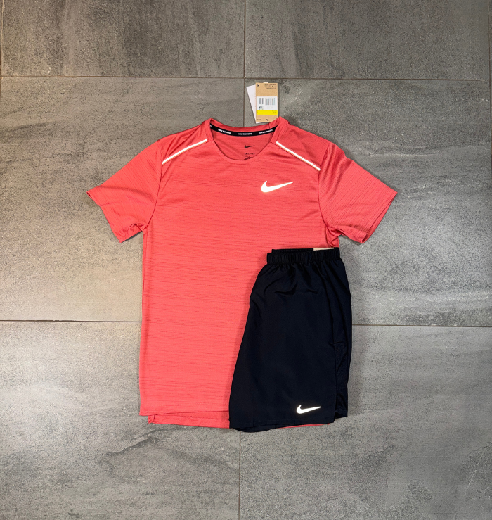 Nike Miler T-Shirt & Challenger Short Set 'Adobe/Black'