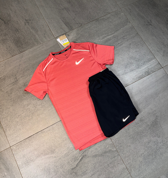 Nike Miler T-Shirt & Challenger Short Set 'Adobe/Black'