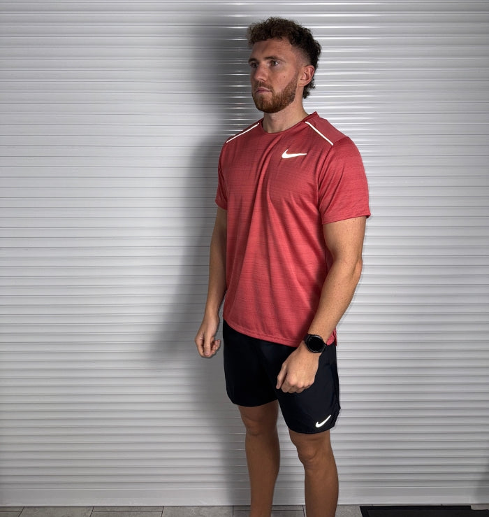 Nike Miler T-Shirt & Challenger Short Set 'Adobe/Black'