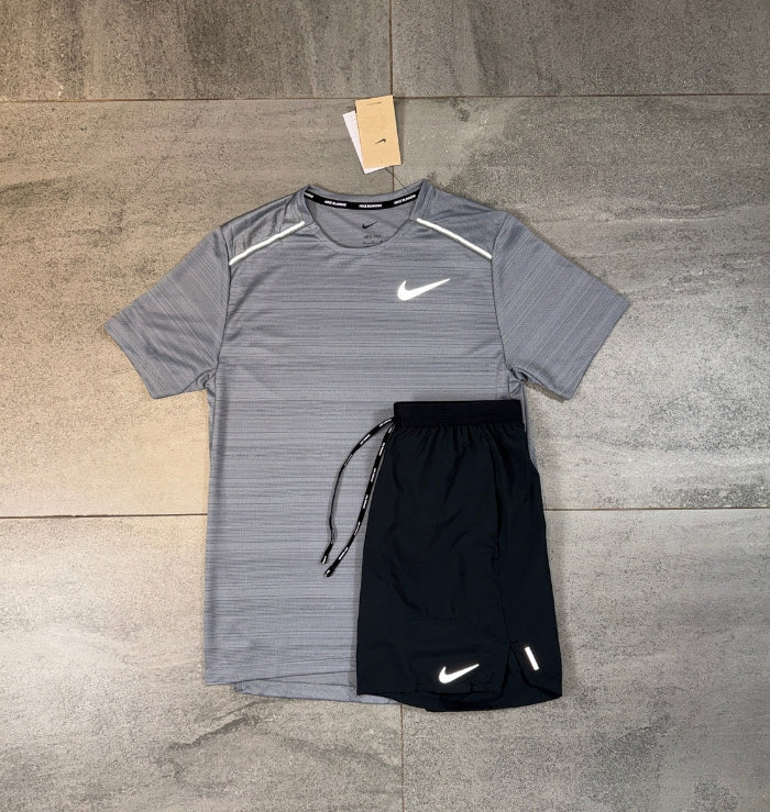 Nike Miler T-Shirt & Flex Shorts Set 'Grey/Black'