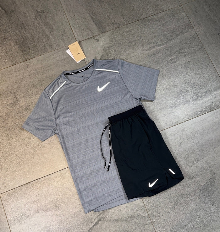Nike Miler T-Shirt & Flex Shorts Set 'Grey/Black'