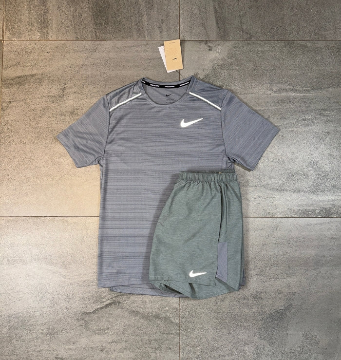 Nike Miler T-Shirt & Challenger Short Set 'Grey'