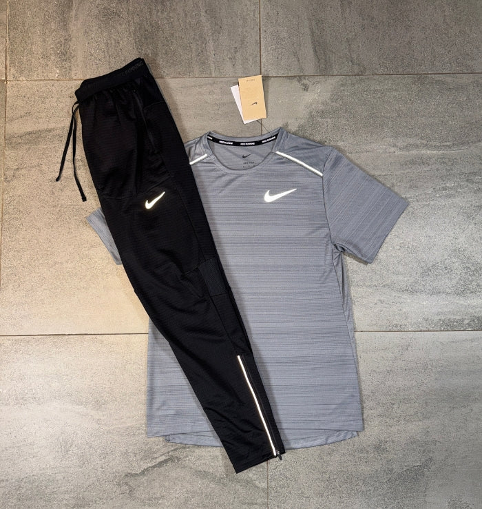 Nike Miler T-Shirt & Phenom Pants Set 'Grey/Black'