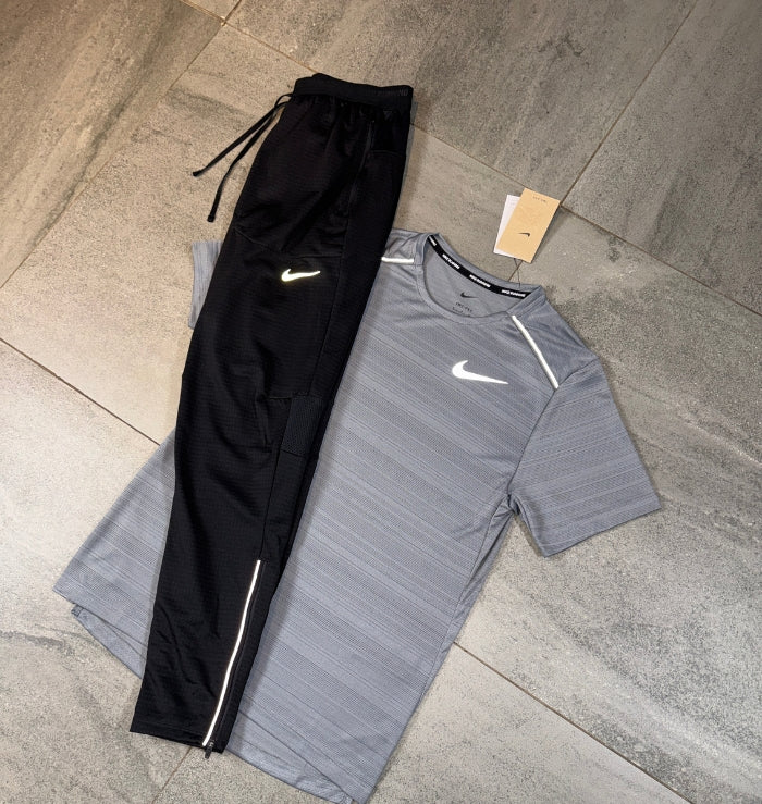 Nike Miler T-Shirt & Phenom Pants Set 'Grey/Black'