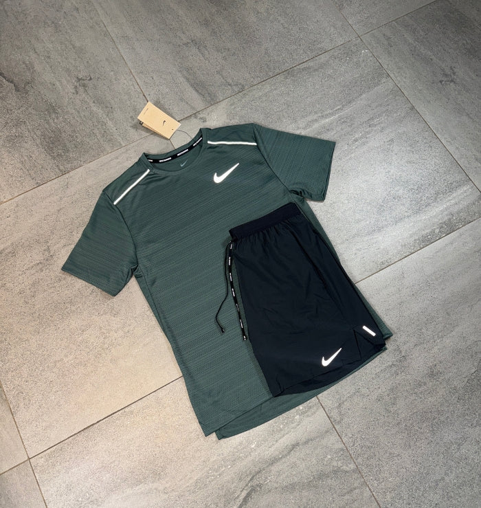 Nike Miler T-Shirt & Flex Short Set 'Vintage Green/Black'