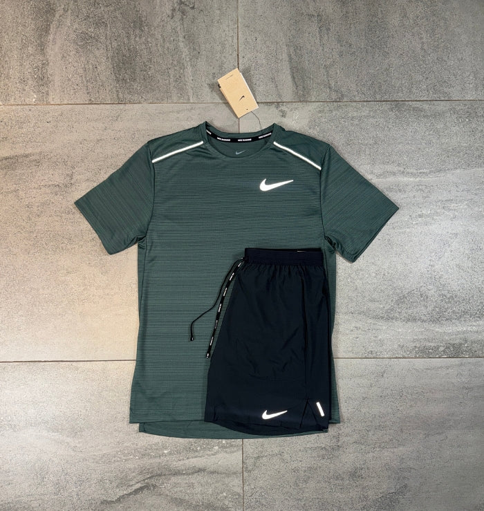 Nike Miler T-Shirt & Flex Short Set 'Vintage Green/Black'