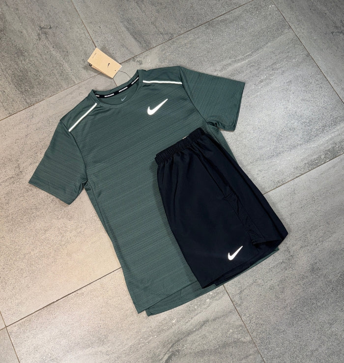 Nike Miler T-Shirt & Challenger Short Set 'Vintage Green/Black'