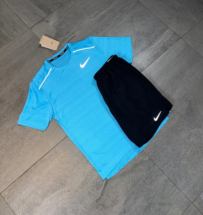 Nike Miler & Challenger Shorts Set 'Baltic Blue/Black'