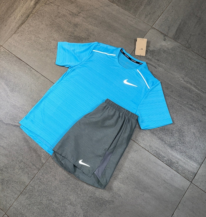Nike Miler & Challenger Shorts Set 'Baltic Blue/Grey'