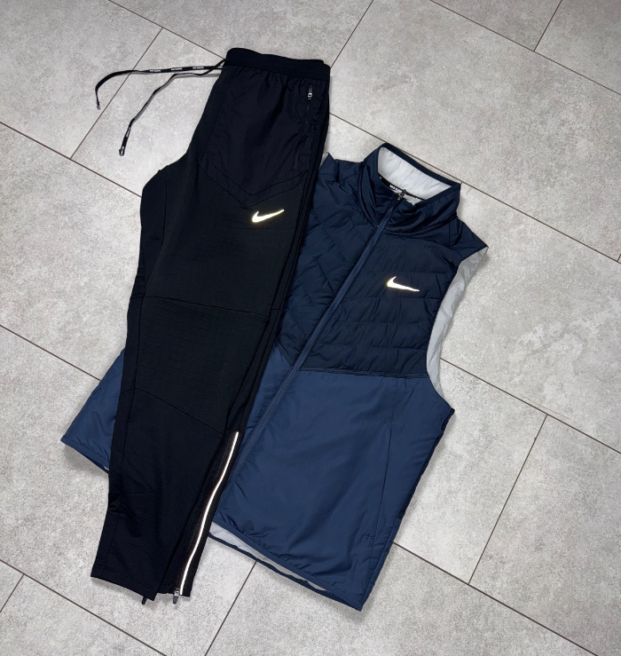 Nike Navy Aerolayer Gilet & Black Nike Phenom Pants Set