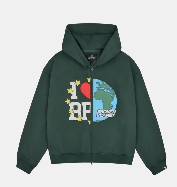 Broken Planet Market Emerald Green My Planet Zip-Up Hoodie