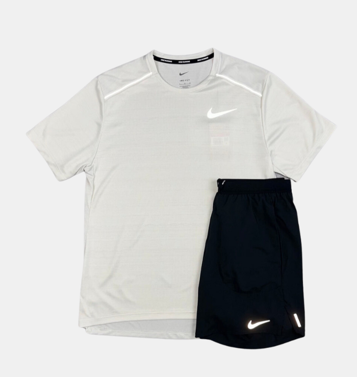 Nike Miler T-Shirt Beige & Black Flex Stride Shorts Set