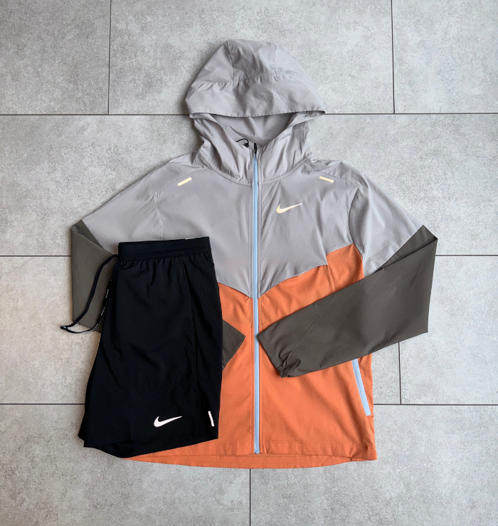 Nike Orange Trance Windrunner Jacket Black Flex Stride Short Set