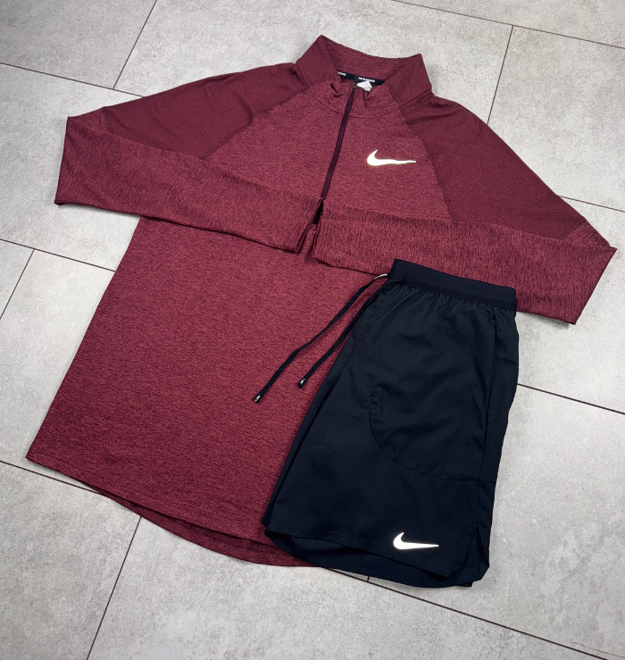 Nike 1/4 Maroon Running Top & Black Shorts