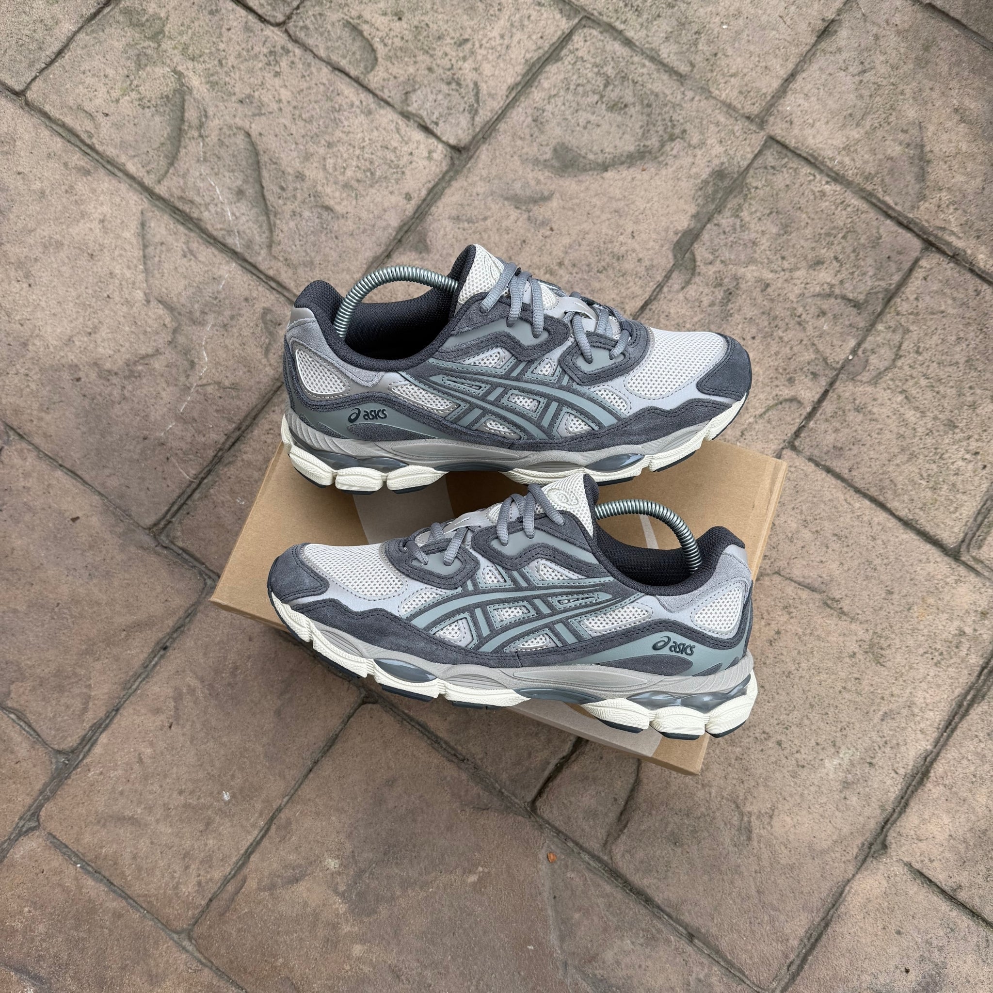 Pair of ASICS Gel-NYC Oatmeal Obsidian trainers