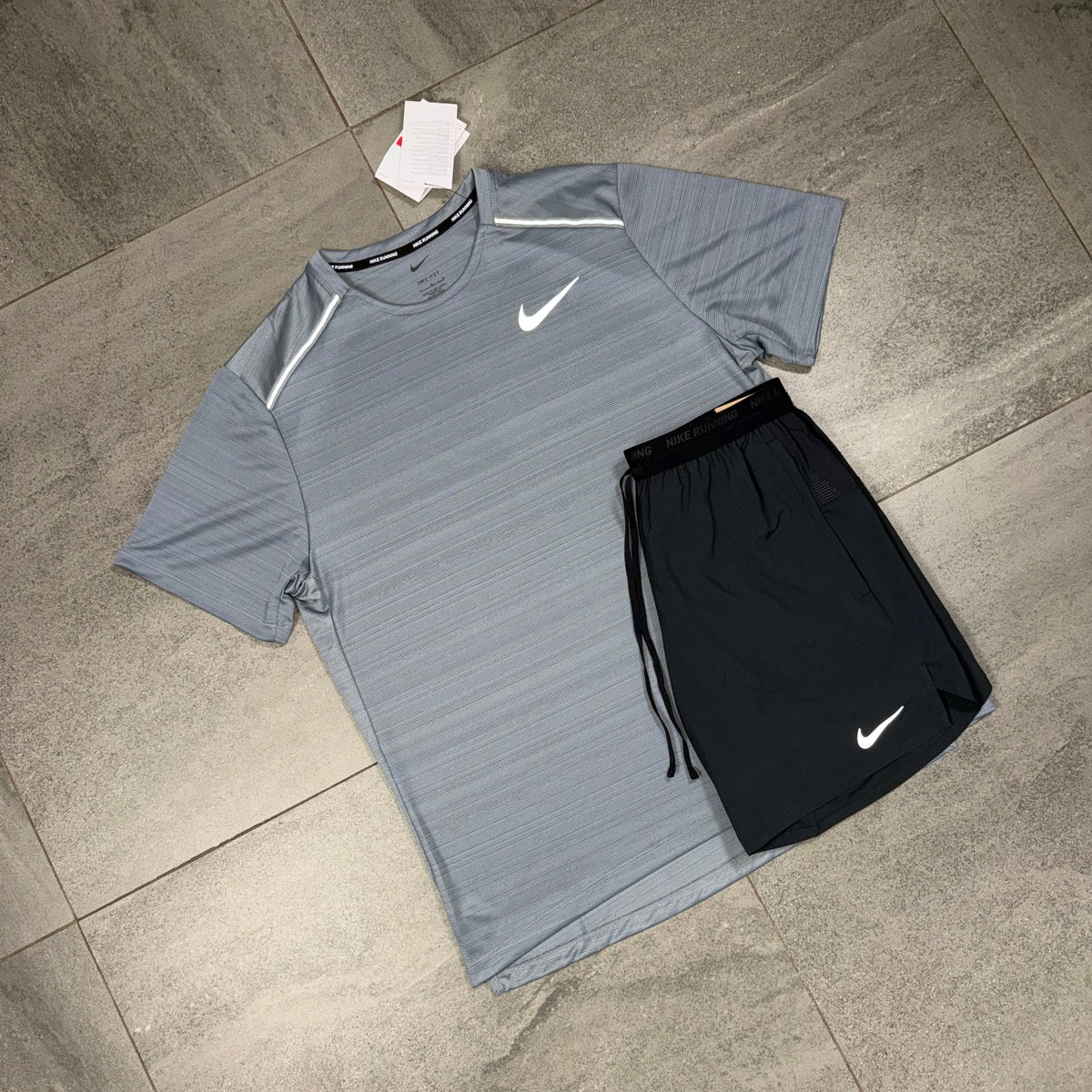 Nike Cool Grey Miler T-Shirt and Black Flex Stride Shorts