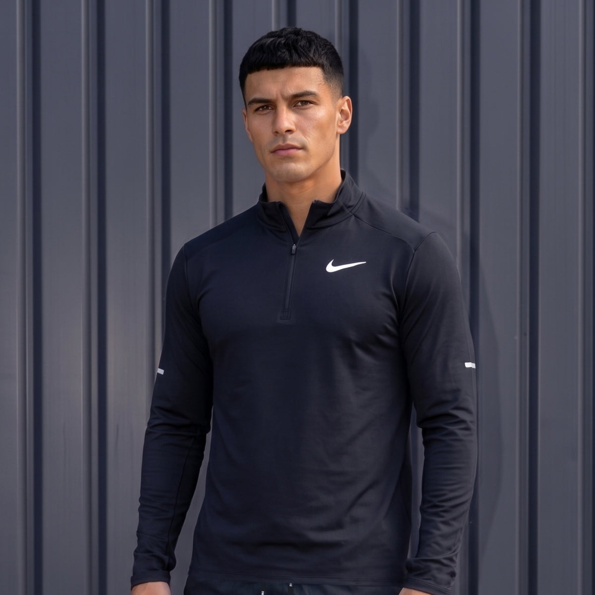 Nike Element Black 1/4 Zip Running Top worn by model