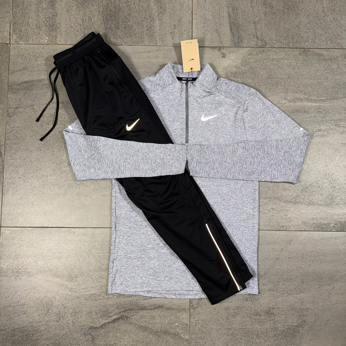 Nike Element Grey Running Top and Black Phenom Pants Set
