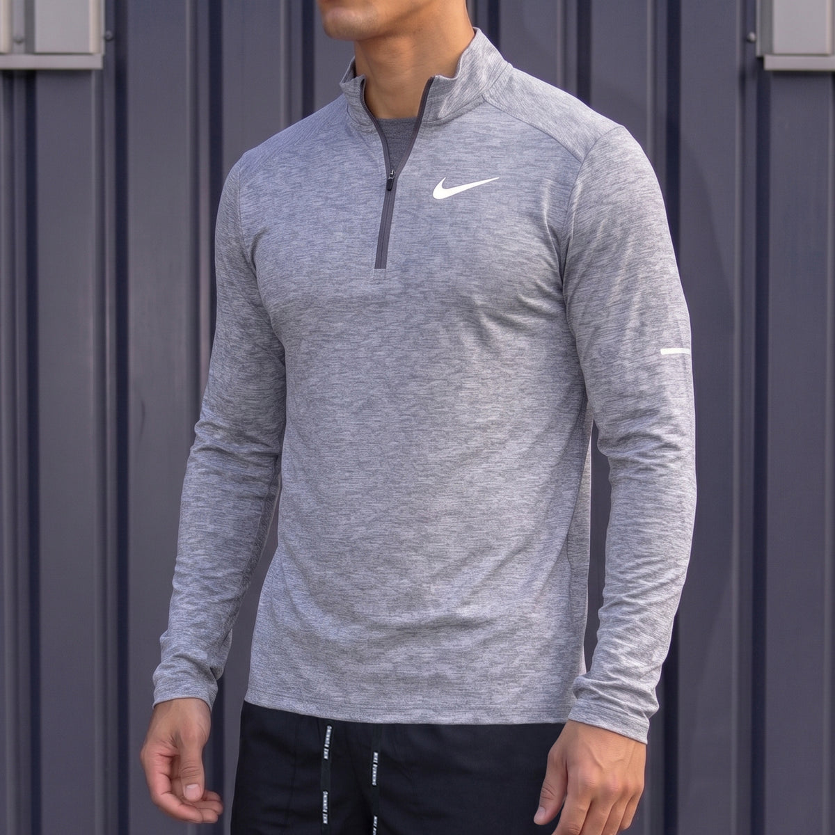 Nike Element Grey 1/4 Zip Running Top worn by model