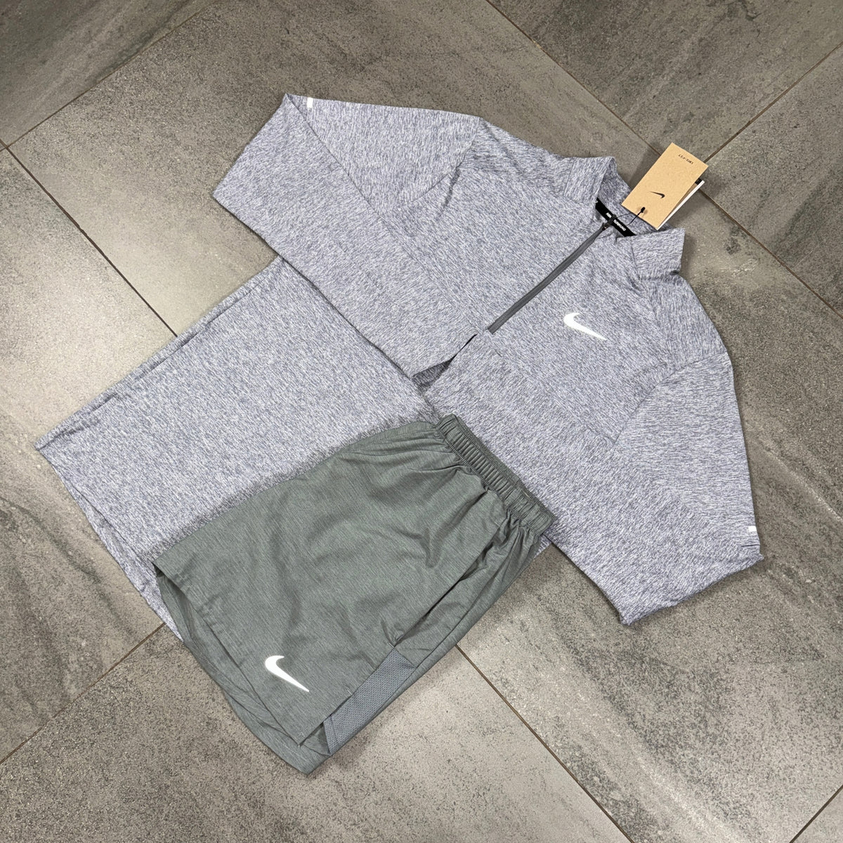 Nike Grey Quarter Zip Running Top with Grey Challenger Shorts