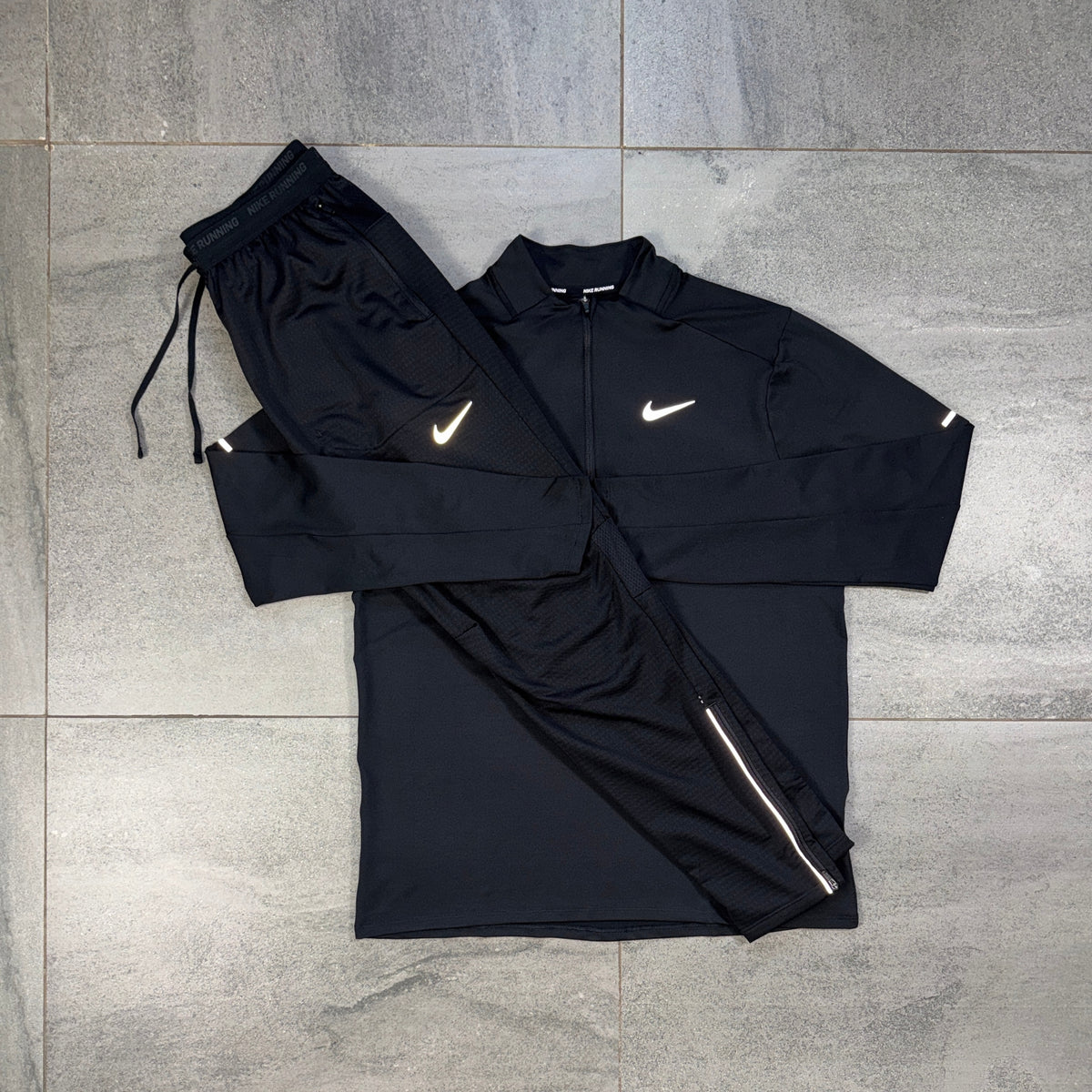 Nike 1/4 Running Top and Phenom Pants Element Black full set