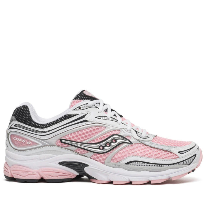 Saucony ProGrid Omni 9 White Touch pink and white trainer