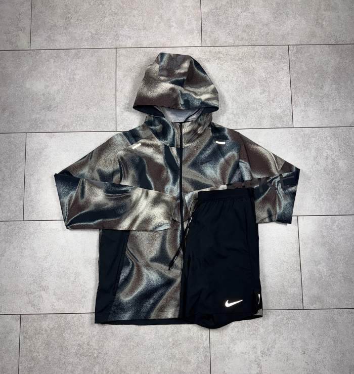 Nike Metallic Windrunner Jacket & Black Short Set