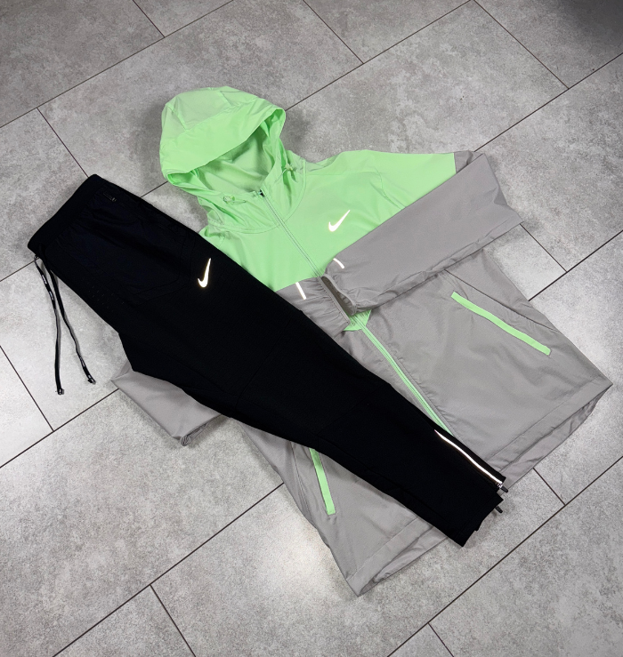 Nike Vapour Green Windrunner Jacket & Black Nike Phenom Pants Set