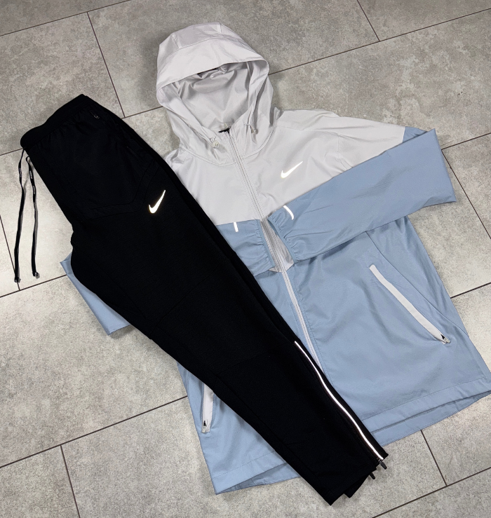 Nike Light Armoury Blue Windrunner Jacket & Black Nike Phenom Pants Set